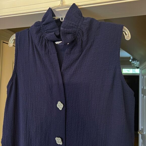 NWOT Soft Surroundings‎ Button Front Navy Blue Crinkle Tunic Top Shirt Sz SMALL - Picture 3 of 5